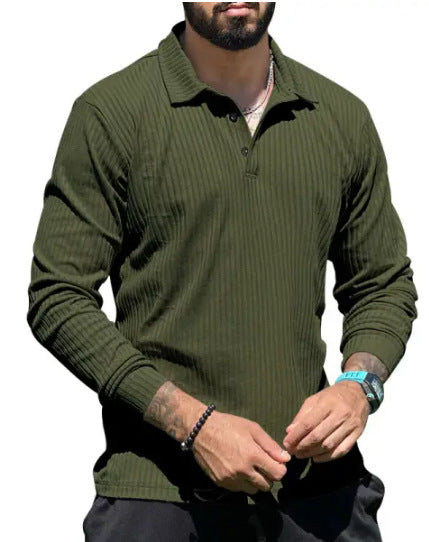 Men's Long Sleeve Polo Shirt with Textured Rib Design and Modern Cut Lisslune