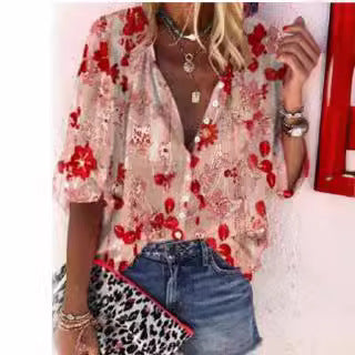 Women's Transparent Blouse with Floral Embroidery and Oversized Cut