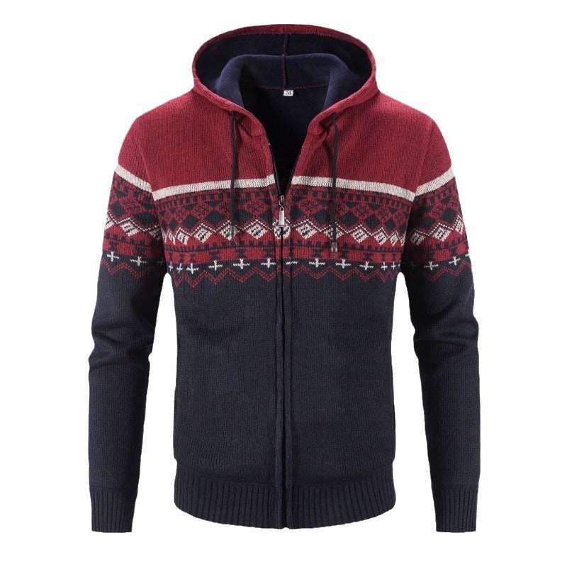 Men's cardigan with modern Norwegian pattern and high collar Lisslune