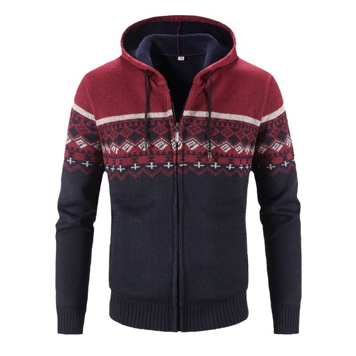Men's cardigan with modern Norwegian pattern and high collar Lisslune