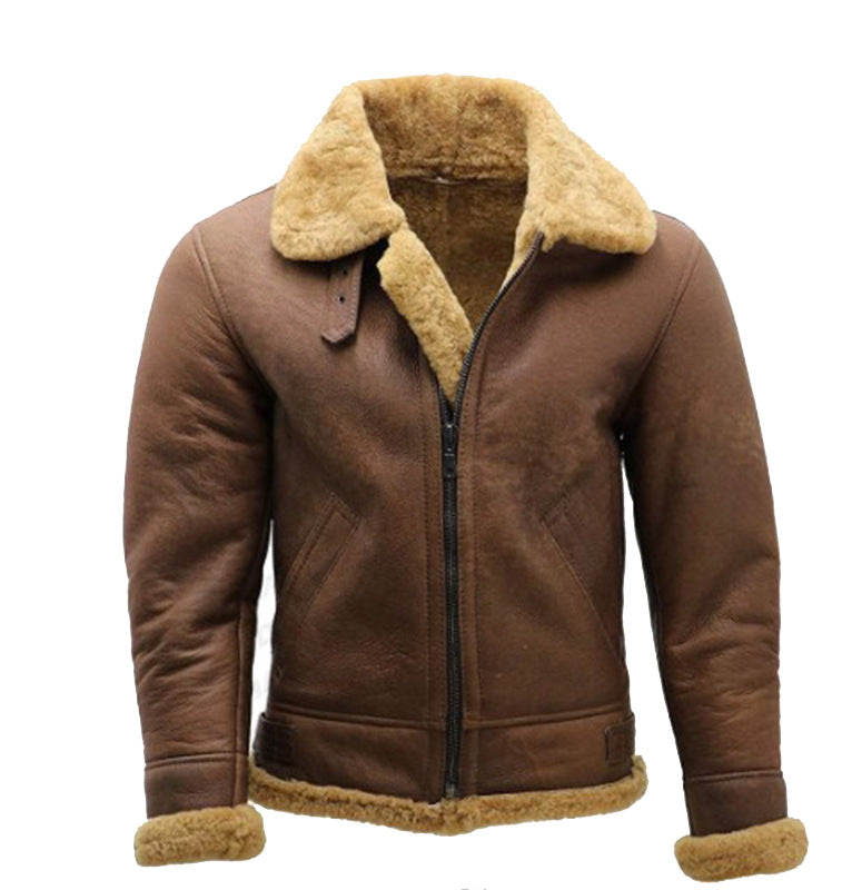 Men's flight jacket made of high-quality lamb leather with warming synthetic fur lining Lisslune