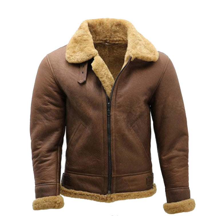 Men's flight jacket made of high-quality lamb leather with warming synthetic fur lining Lisslune