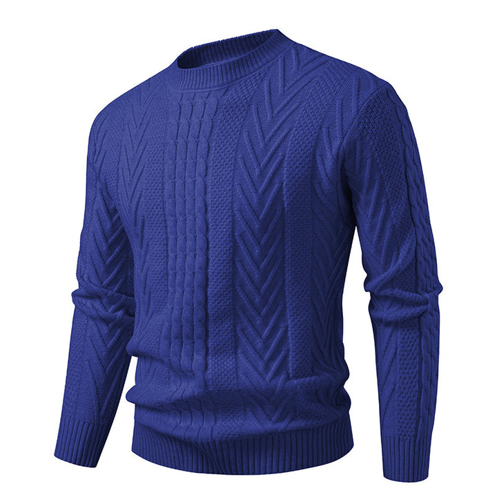 Men's chunky knit sweater with cable pattern and round neckline Lisslune