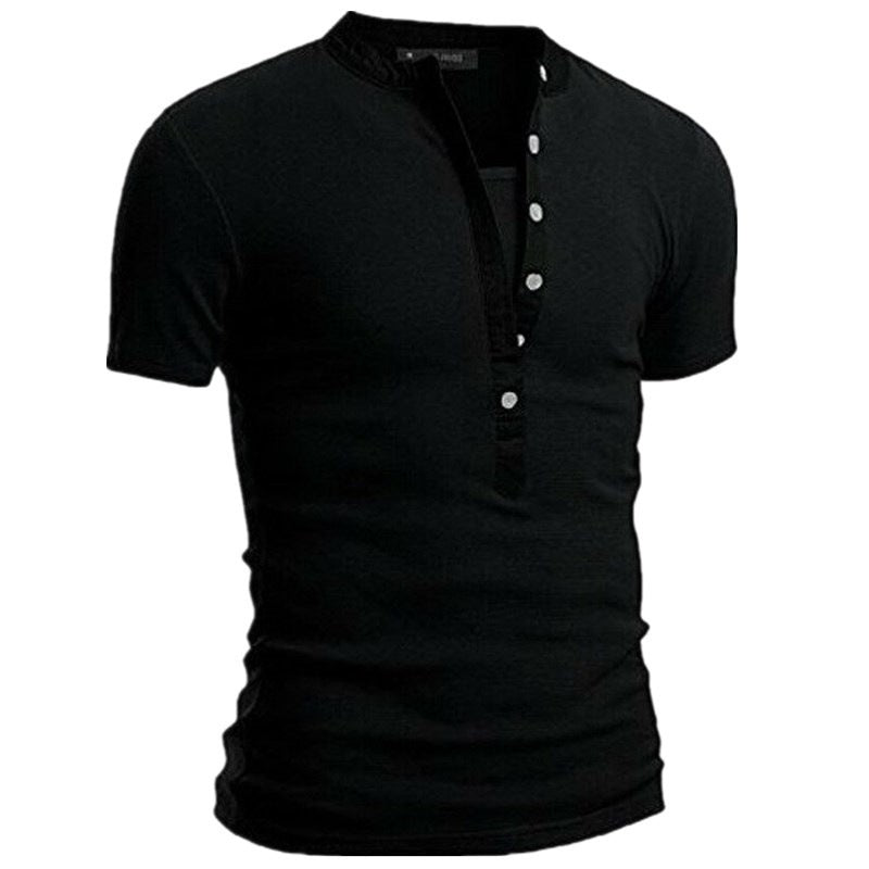Men's Short Sleeve Shirt with Modern Buttons and Stitched Collar Lisslune