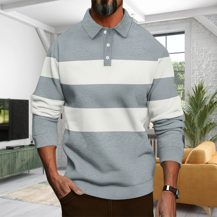 Men's Long Sleeve Polo Shirt with Modern Stripe Pattern Lisslune