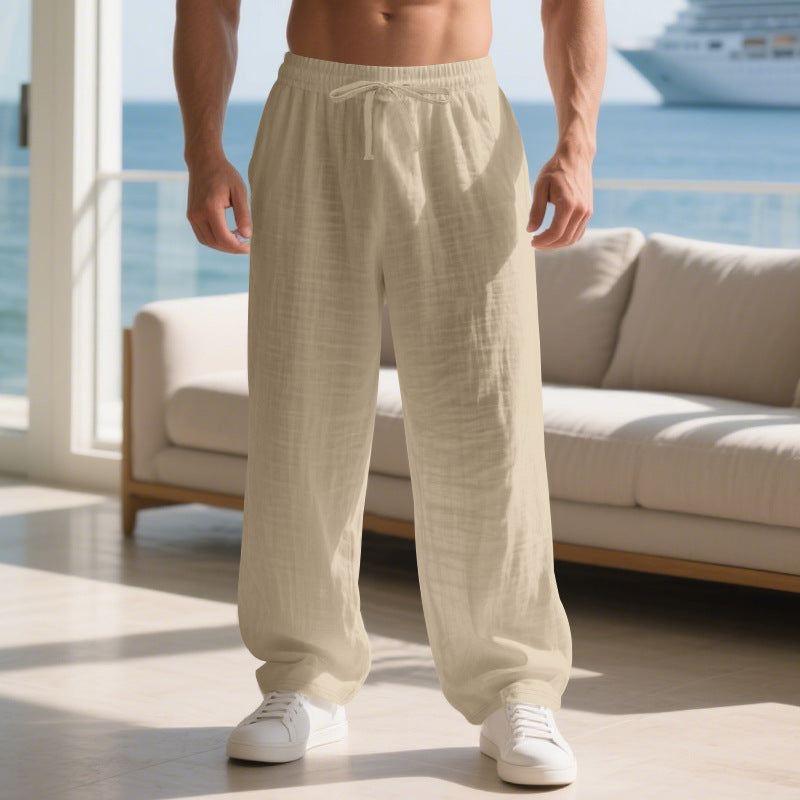 Men's relaxed linen trousers with elastic waistband and loose fit Lisslune