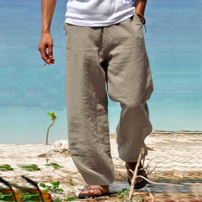 Men's casual linen pants with elastic waistband and practical side pockets Lisslune