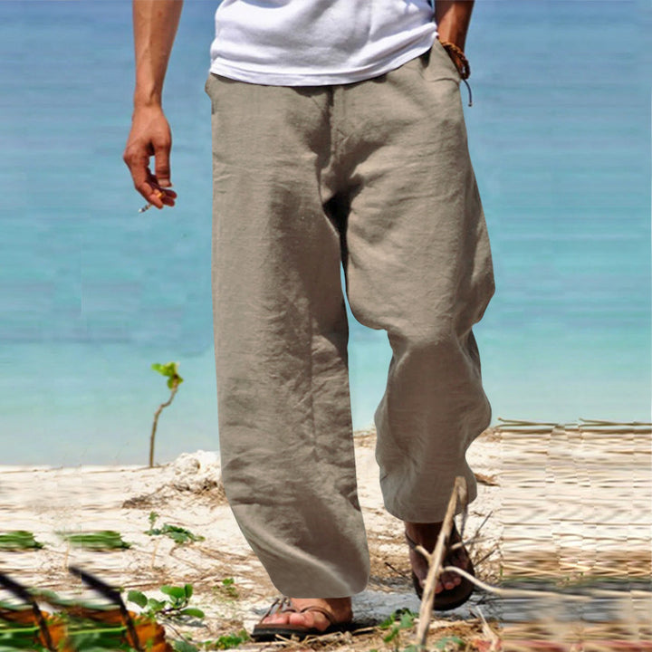 Men's casual linen pants with elastic waistband and practical side pockets Lisslune