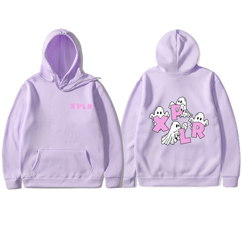 Women's hooded sweatshirt with creative ghost motif and kangaroo pocket Lisslune
