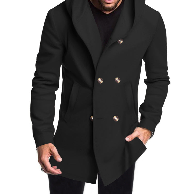 Men's Stylish Double-Breasted Jacket with Hood Lisslune