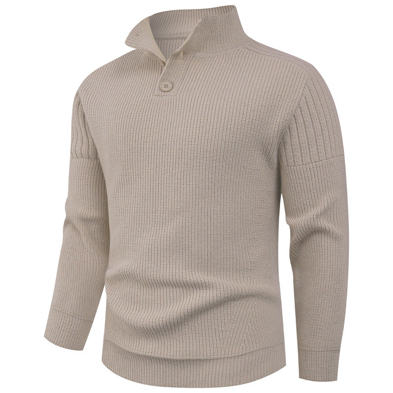 Men's knitted sweater with high collar and button details Lisslune