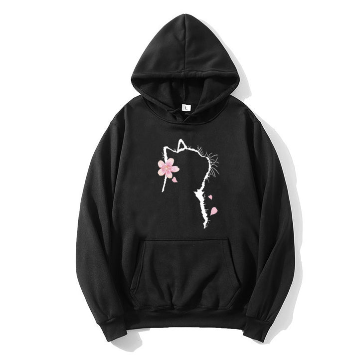 Women's hoodie with floral cat design Lisslune