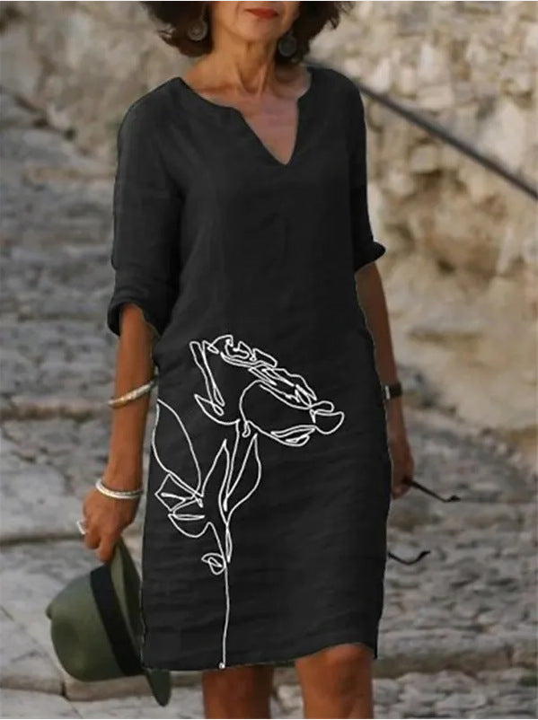 Women’s casual dress with floral design and V-neck