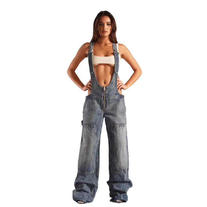 Women's casual denim overalls with oversized cut and practical pockets Lisslune