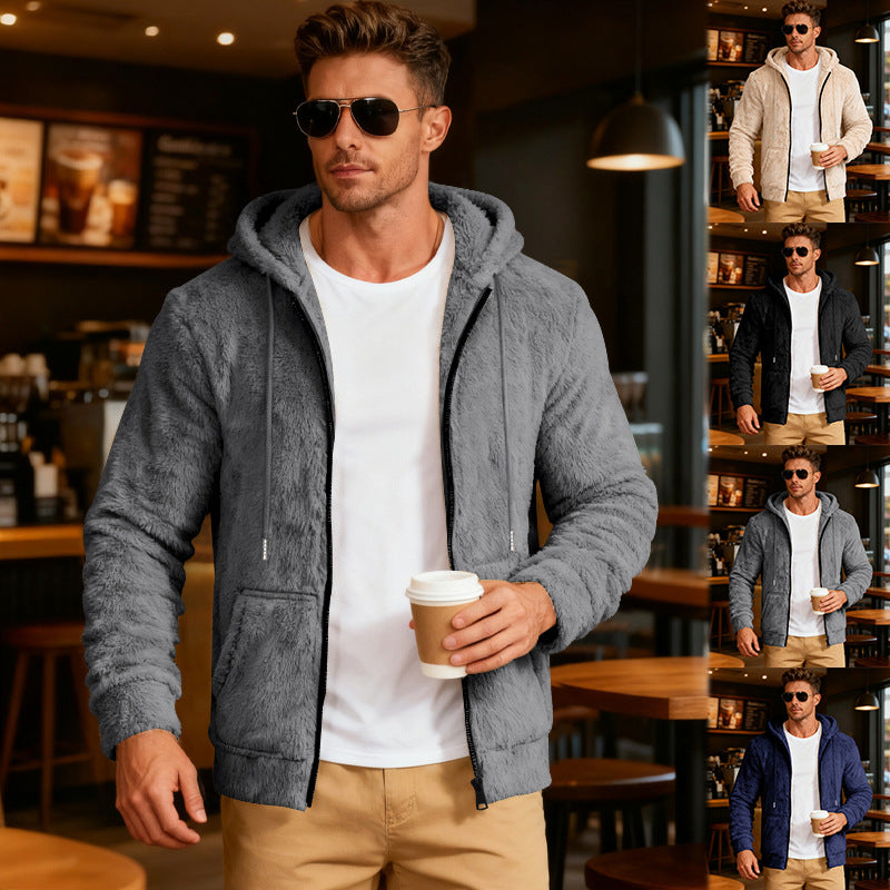 Men's cozy fleece jacket with practical zipper and hood Lisslune