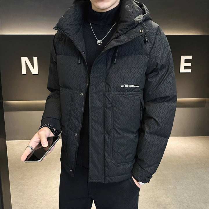 Men's Insulated Quilted Jacket with Hood and Practical Pockets Lisslune