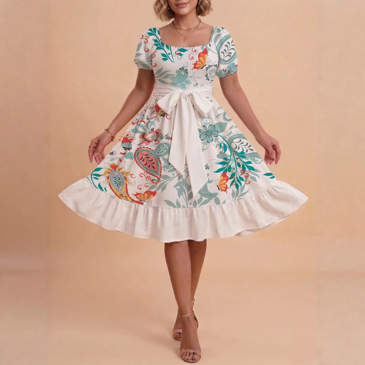 Women's elegant maxi dress with floral design and waist belt Lisslune