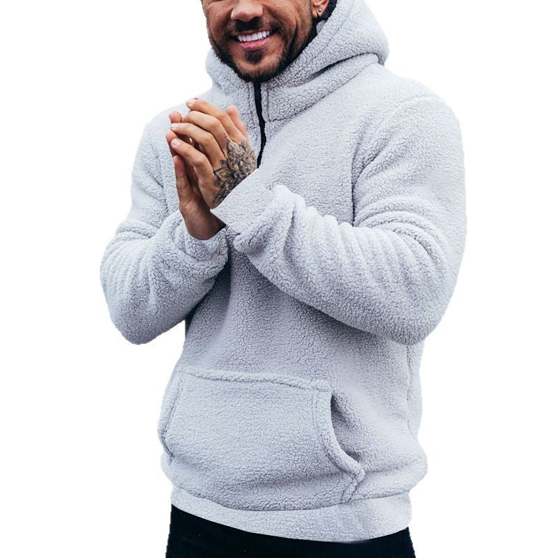 Men's fleece hooded sweatshirt with soft surface texture and practical pockets Lisslune