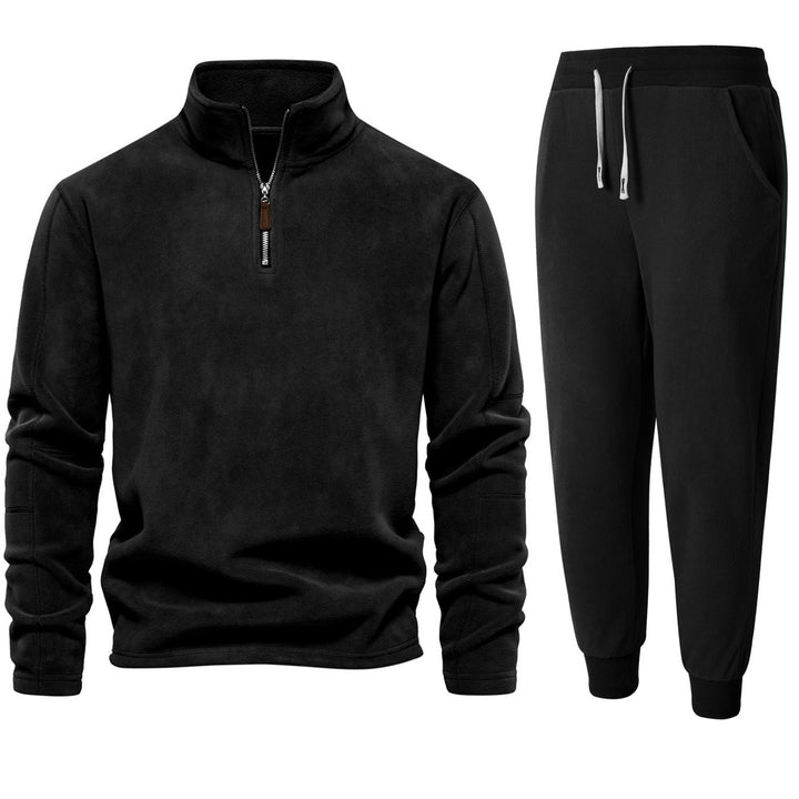 Men's fleece loungewear set with stand-up collar and long pants Lisslune