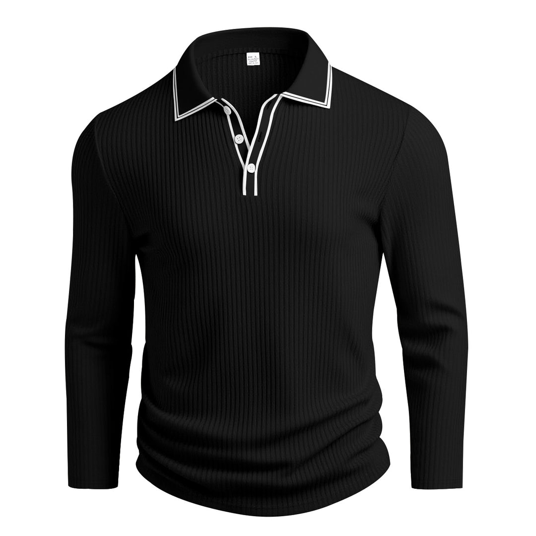 Men's elegant long-sleeve polo shirt with stylish stand-up collar and textured surface Lisslune