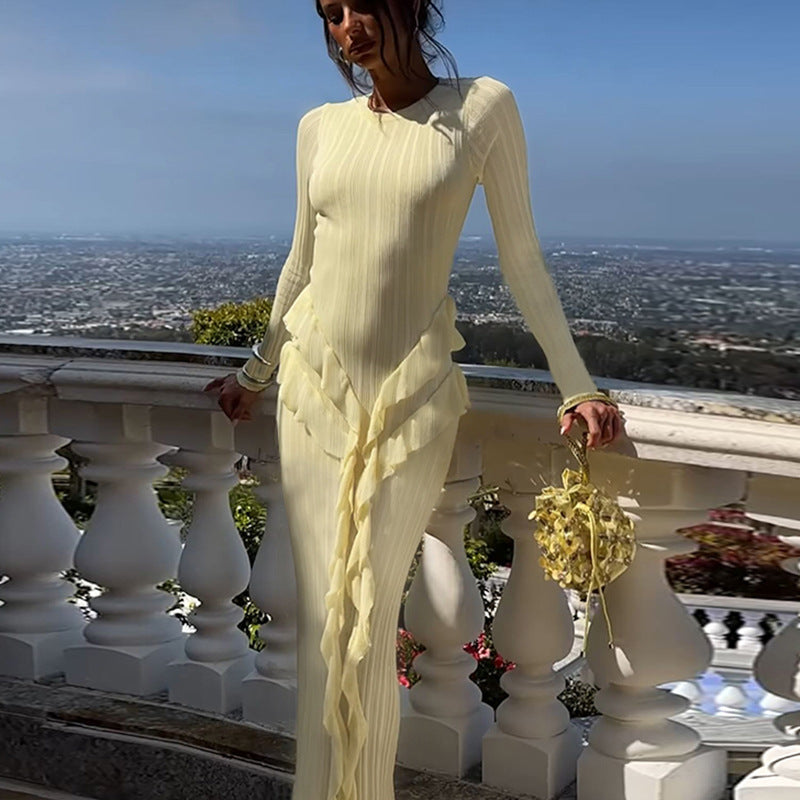 Women's Long Sleeve Ruffle Dress made of fine knit fabric Lune London