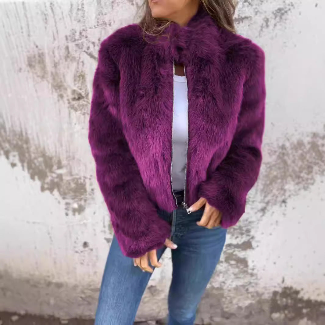 Women's Cozy Fleece Jacket with High Collar Lisslune