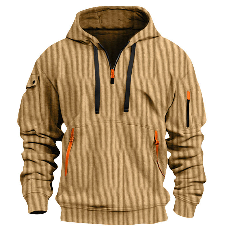 Men's leisure hoodie with kangaroo pocket and two-way zipper Lisslune