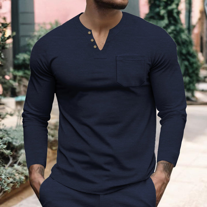 Men's long sleeve shirt with button placket and chest pocket Lisslune
