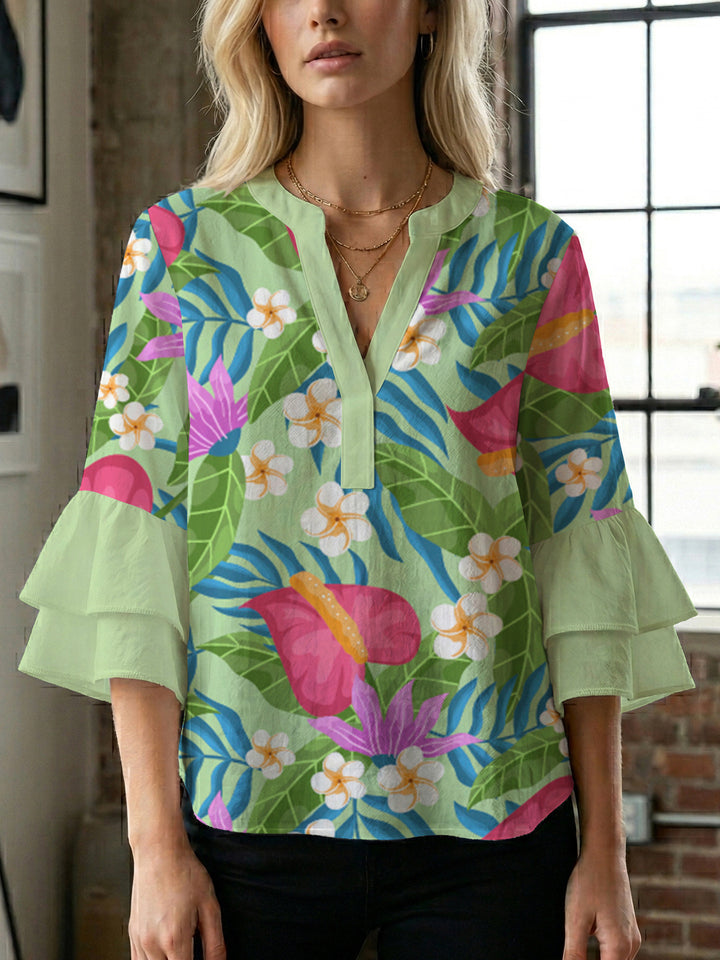 Women's flower creation with voluminous ruffled sleeves Lisslune