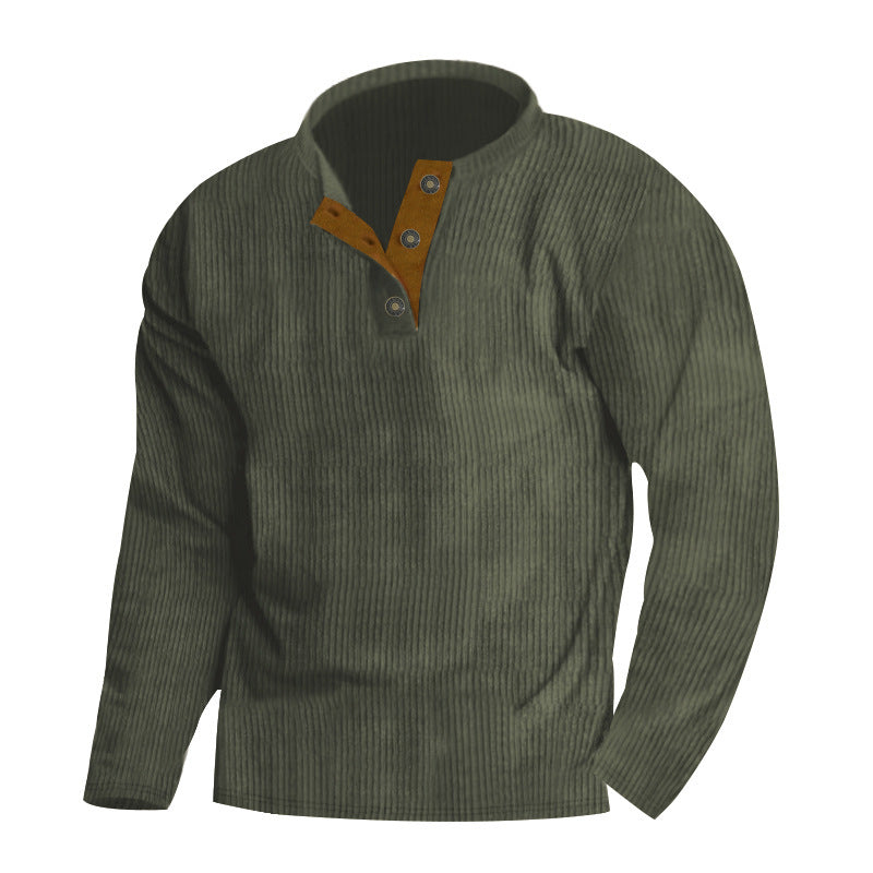 Men's long-sleeve pullover with textured surface and elegant button placket Lisslune