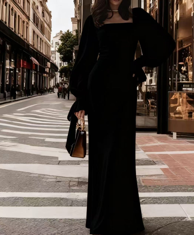 Ladies elegant maxi dress with puff sleeves and square neckline Lisslune
