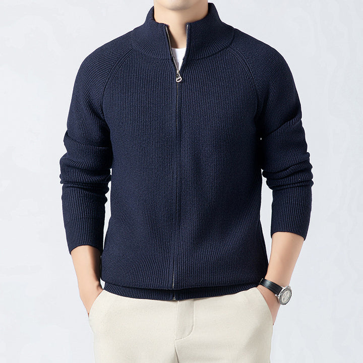 Men's Cardigan with High Collar and Full Zip Lisslune