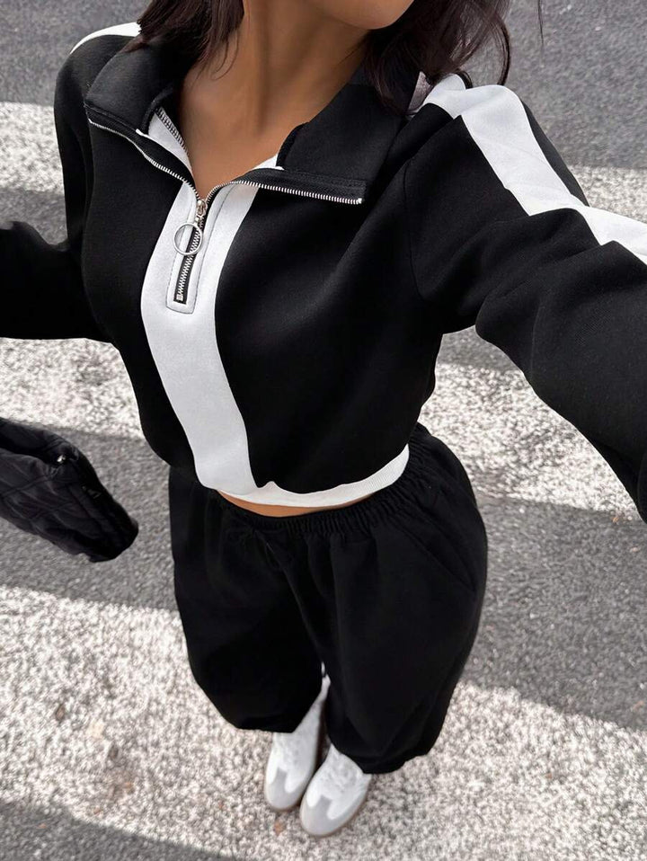 Women's sporty loungewear set with half-wide and elegant contrast stripes Lisslune