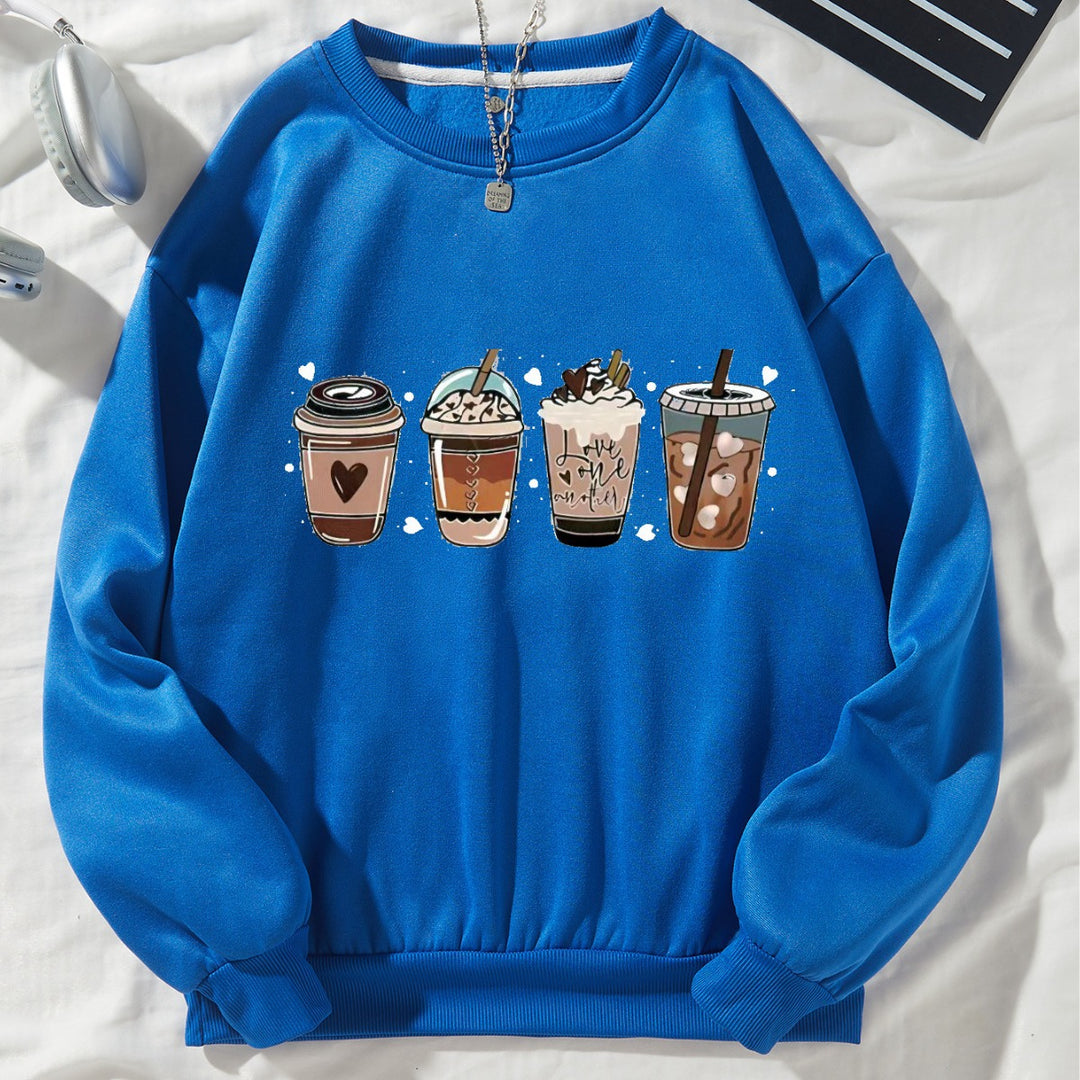 Women's Cozy Sweatshirt with Coffee Motif Lisslune