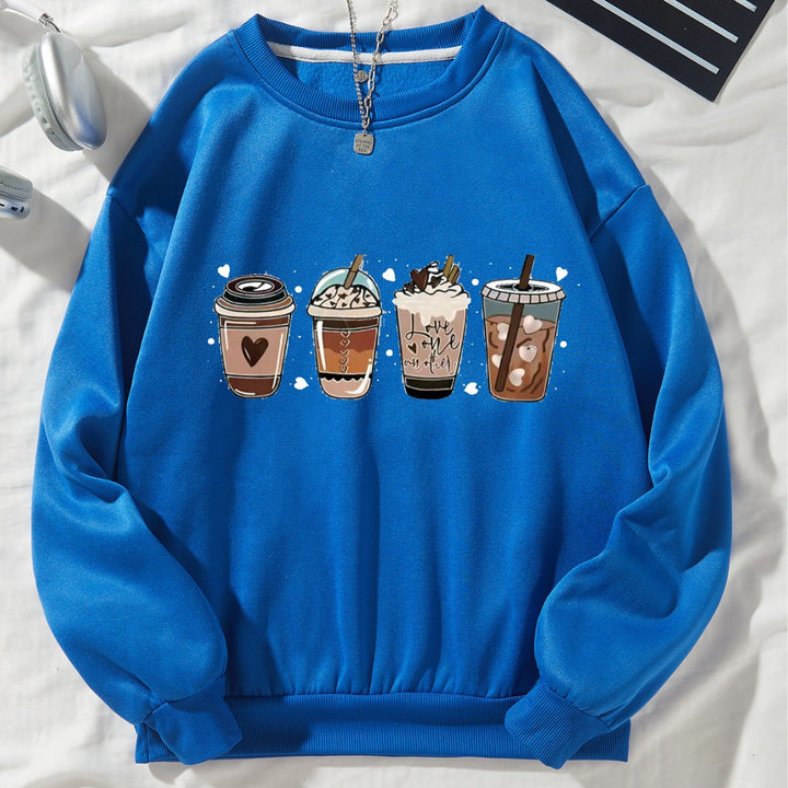 Women's Cozy Sweatshirt with Coffee Motif Lisslune