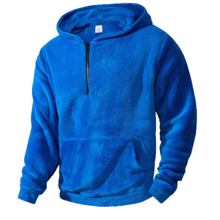 Men's fleece hoodie with innovative half-length zipper Lisslune