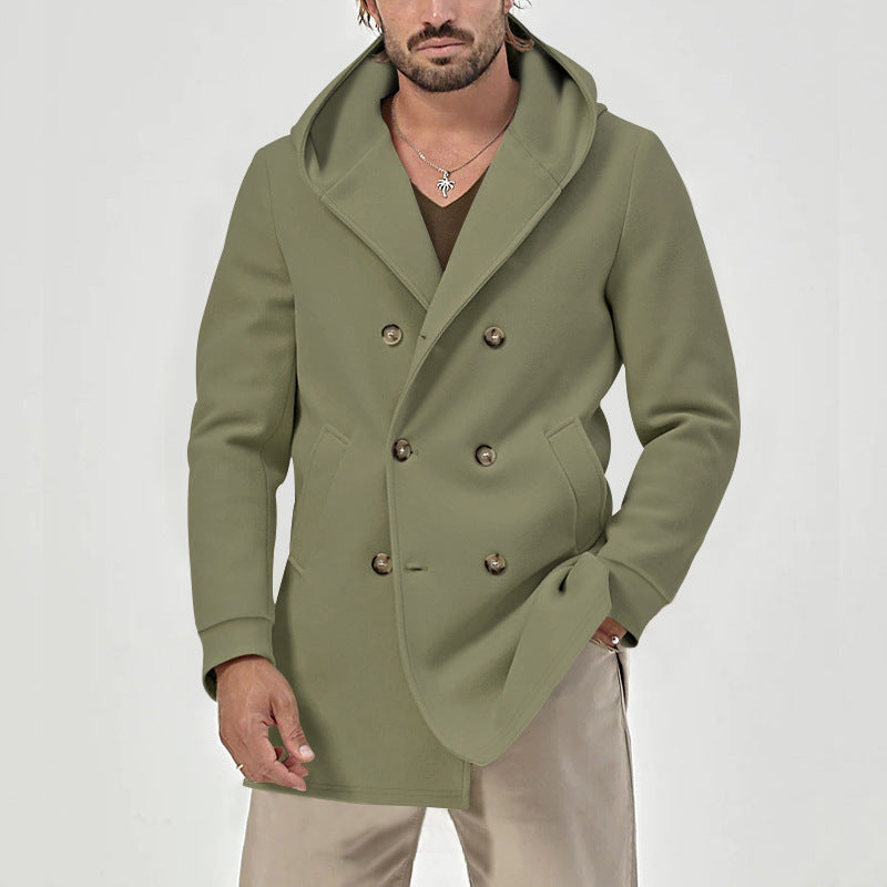 Men's elegant double-breasted coat with hood and practical pockets Lisslune