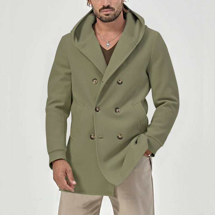 Men's elegant double-breasted coat with hood and practical pockets Lisslune