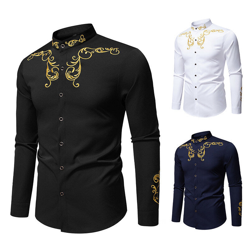 Men's Long Sleeve Shirt with Elegant Embroidery Design Lisslune