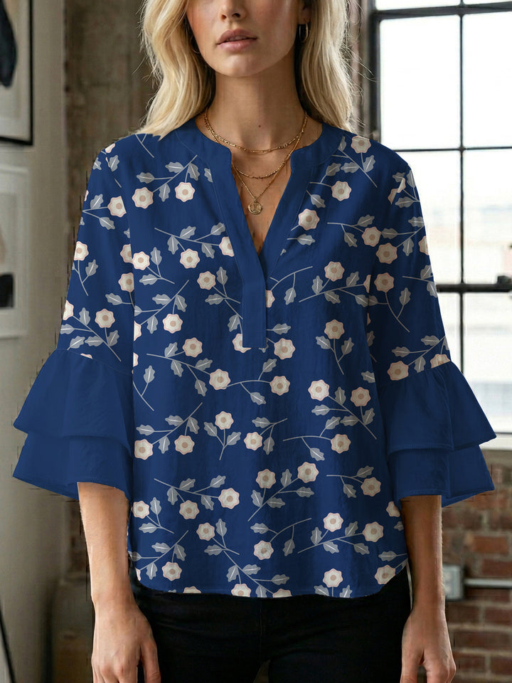 Women's blouse with voluminous sleeves and floral design Lisslune