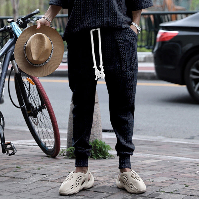 Men's chunky knit leisure suit with elastic waistband and side pockets Lisslune