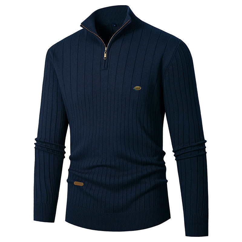 Men's fashionable sweater with zipper and fine rib design Lisslune