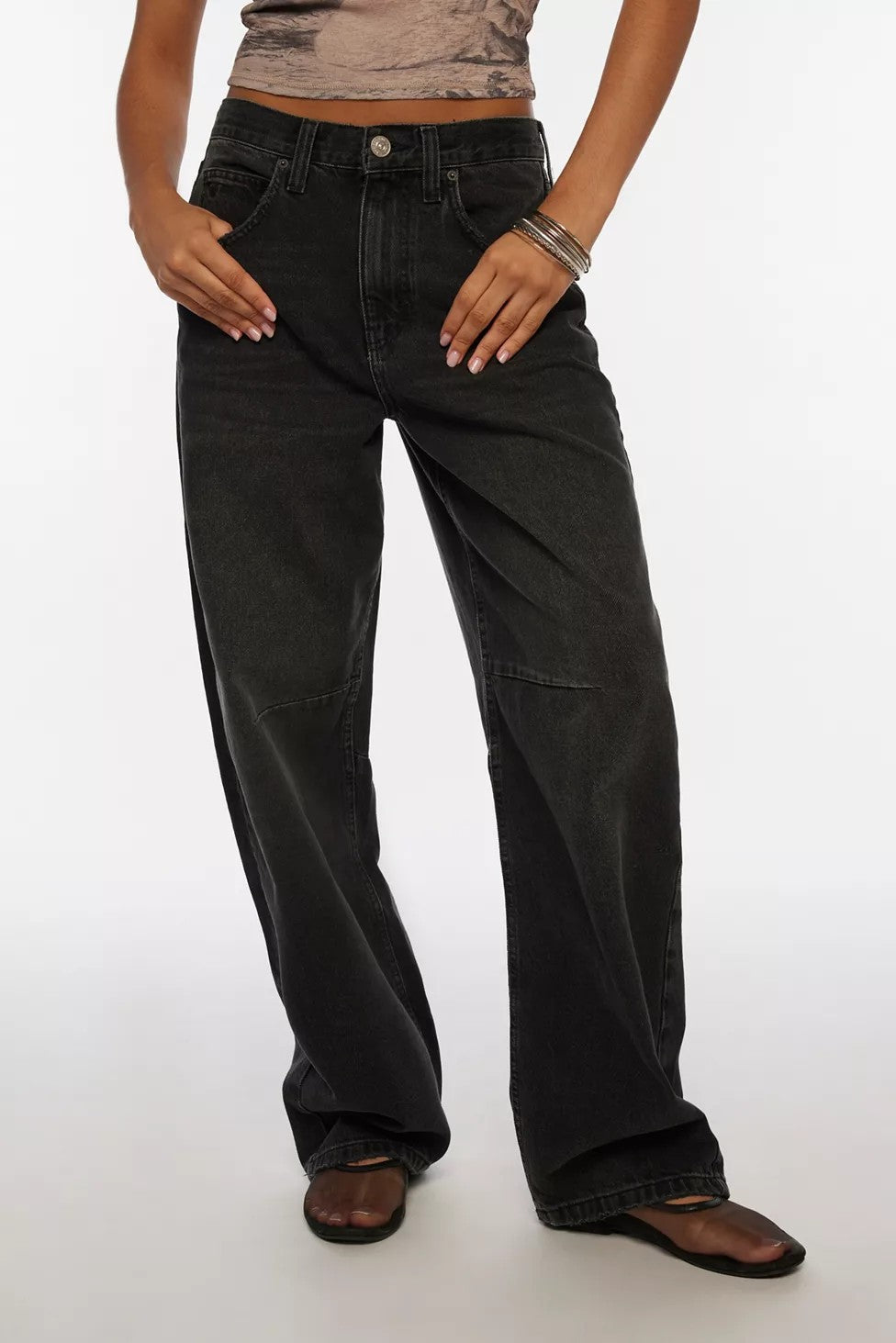 Women's casual wide jeans with high-rise waistband and side pockets Lisslune