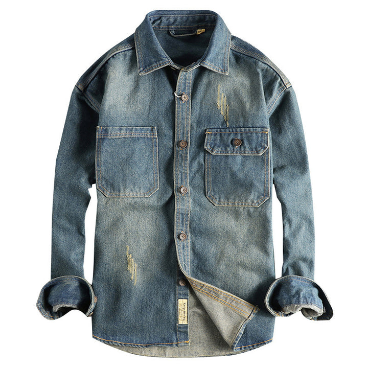 Men's denim shirt with flap pockets and vintage design Lisslune