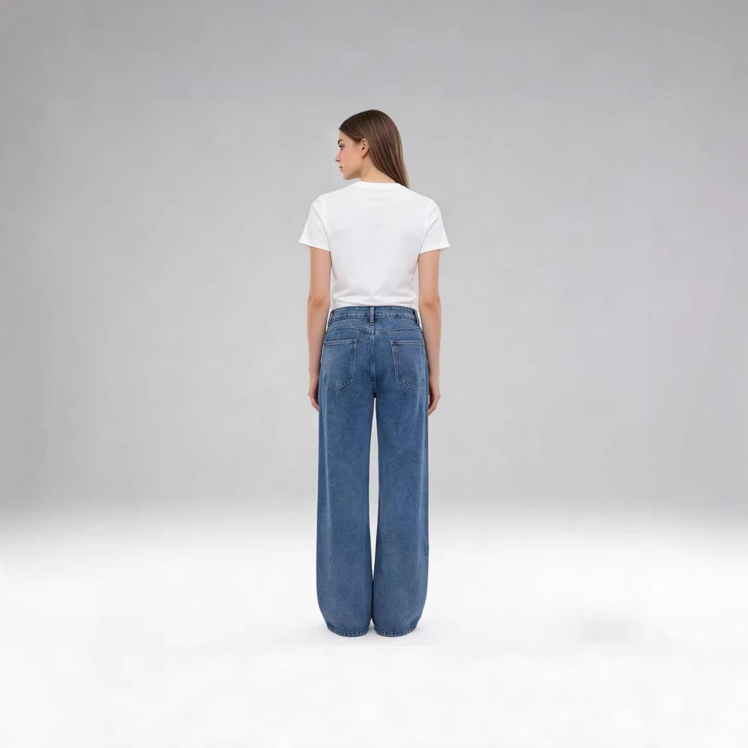 Women high-waisted wide jeans in casual style with elegant pleating Lisslune