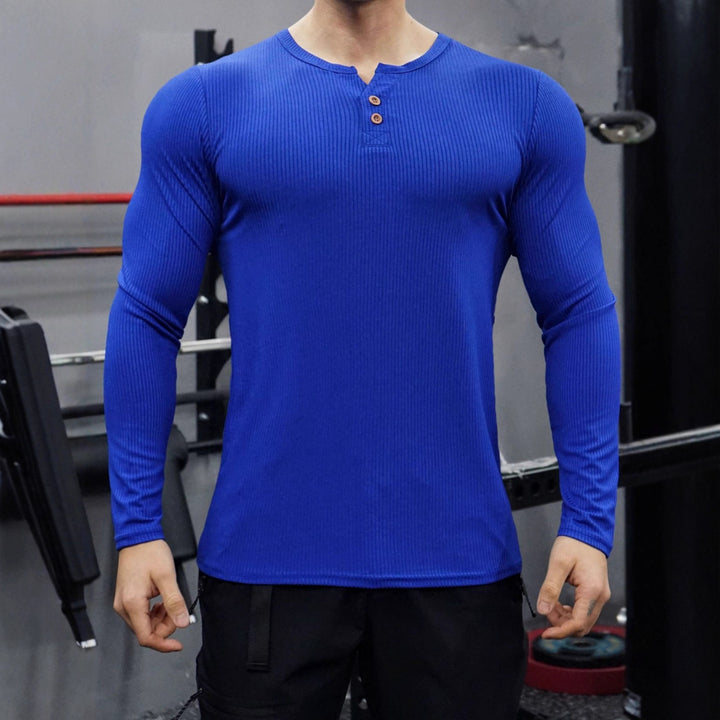 Men's long-sleeve shirt with ribbed texture and button placket Lisslune