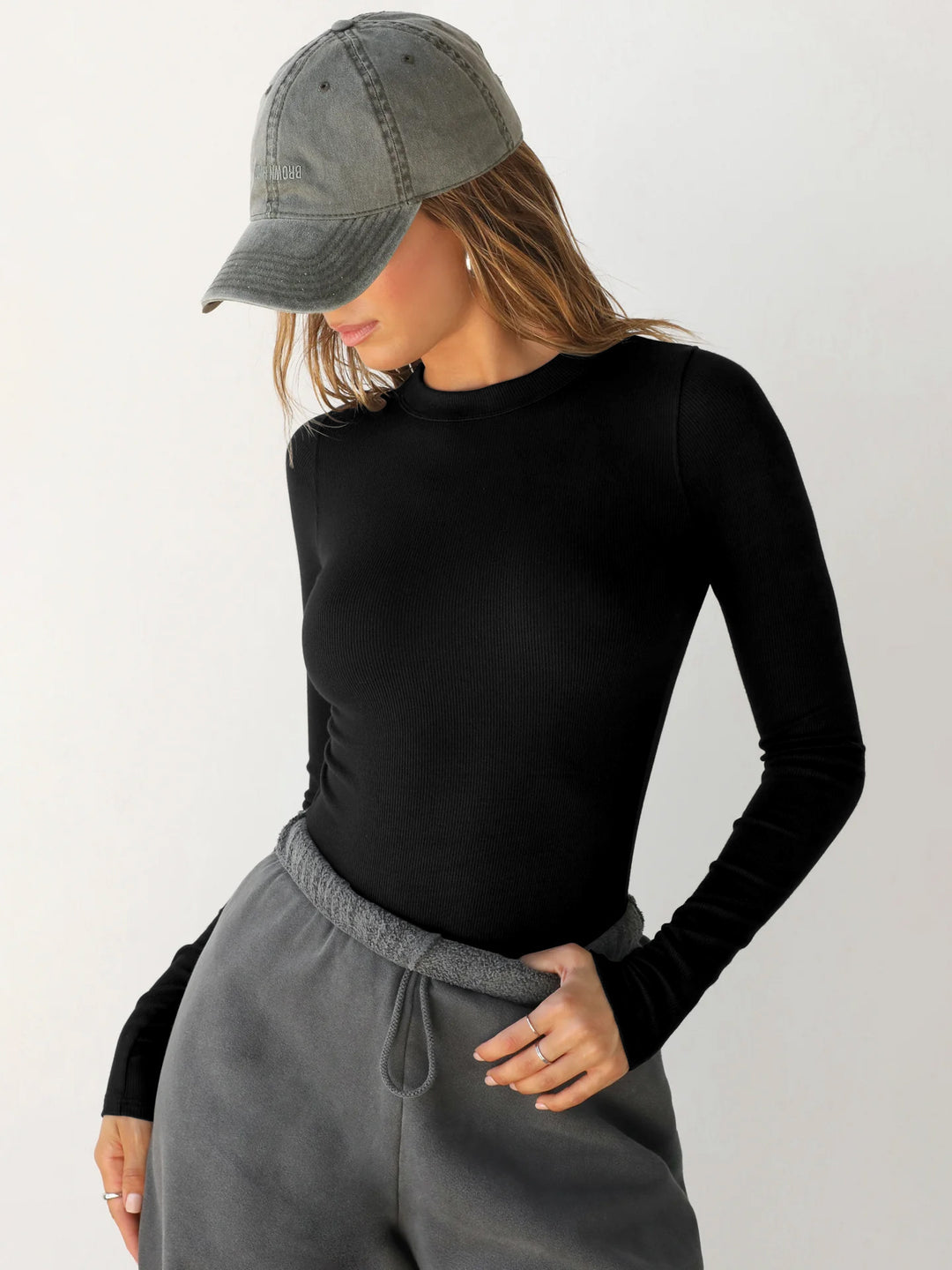 Damen Figurbetontes Langarmshirt mit modischem Rippdesign Lisslune