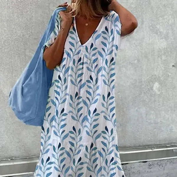 Women's casual summer dress with V-neck and voluminous skirt Lisslune