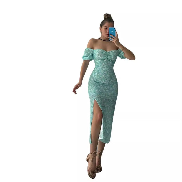 Women's Figure-Hugging Maxi Dress with Floral Pattern and Off-Shoulder Design Lisslune