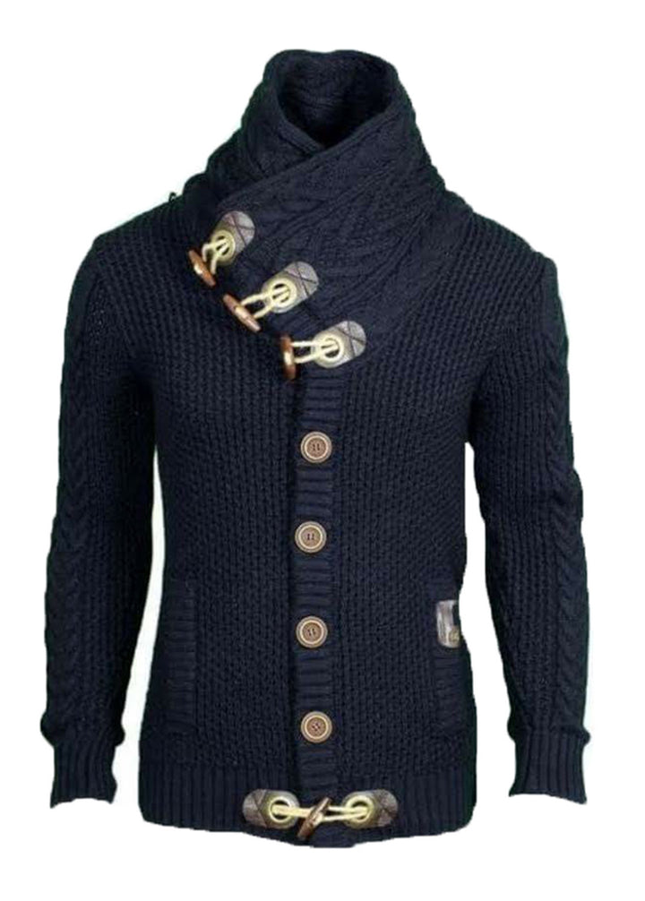 Men's cardigan with asymmetrical collar and unique button design Lisslune